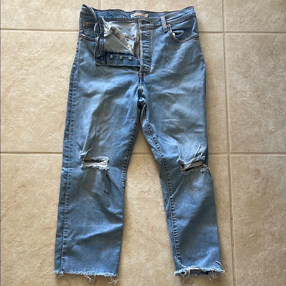 Levi's Blue Straight Jeans with Distressed Details